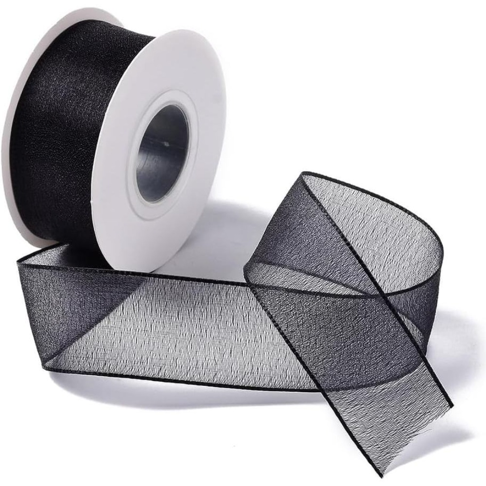 Organza Ribbon Spool - Pita Organza Hitam 1 Inci, Pita