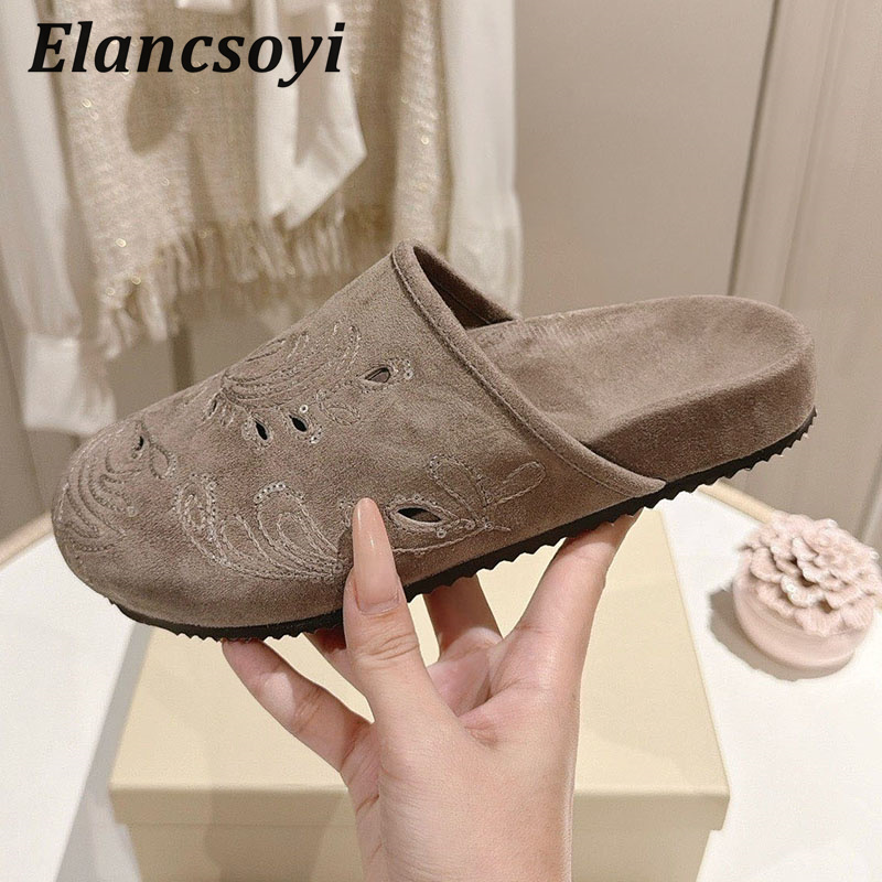 Embroidery Embellishments - Sepatu Lazy Mules Wanita Bordir Payet