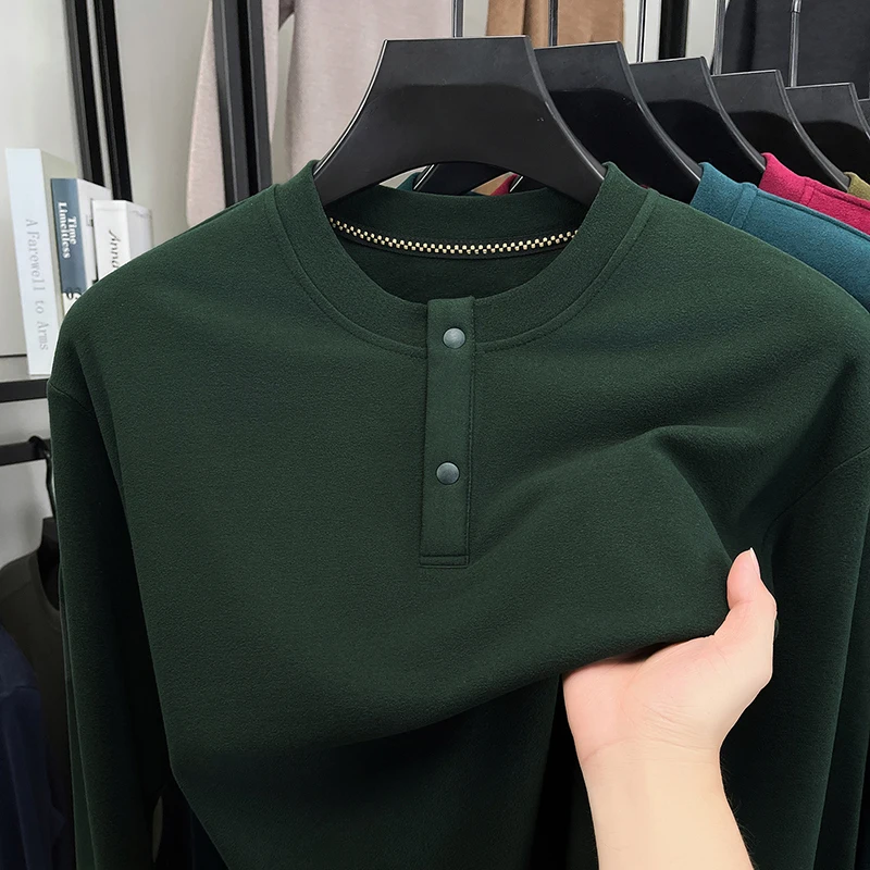 Embellish Knit - Kaos Henley Pria Model Longgar, Kerah