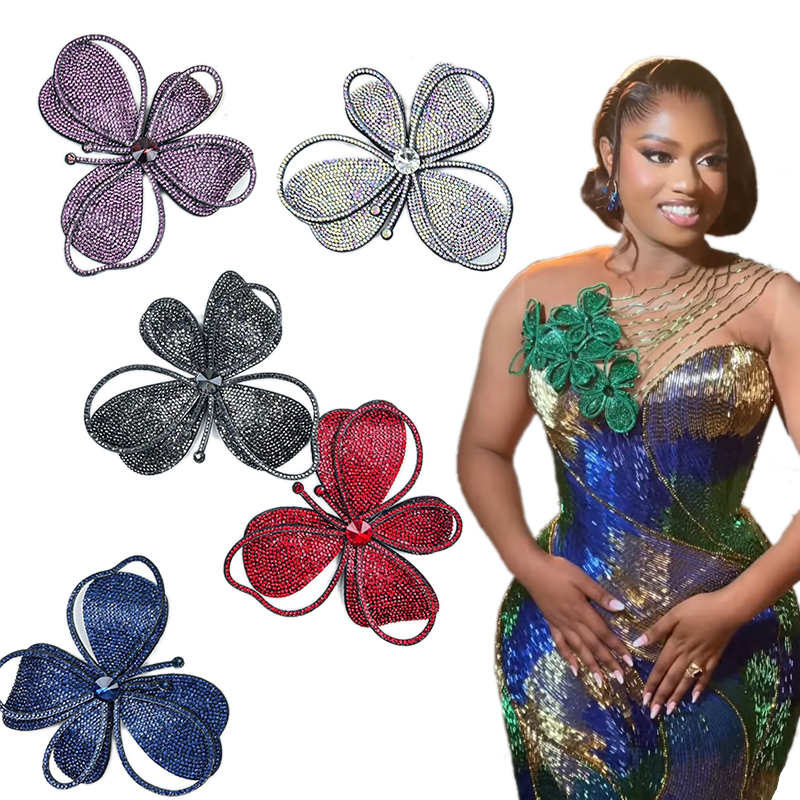 Applique Patch Flower - Bros Pin Bunga Berhias Batu Rhinestone