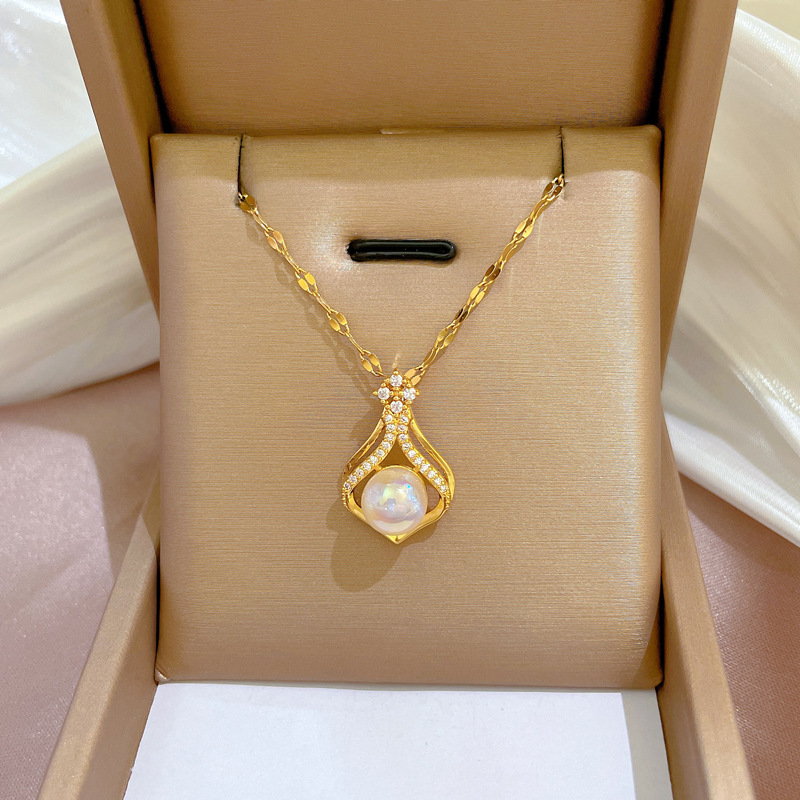 Pearl Trim Chain - Rantai Kalung Mutiara Warna Emas K14