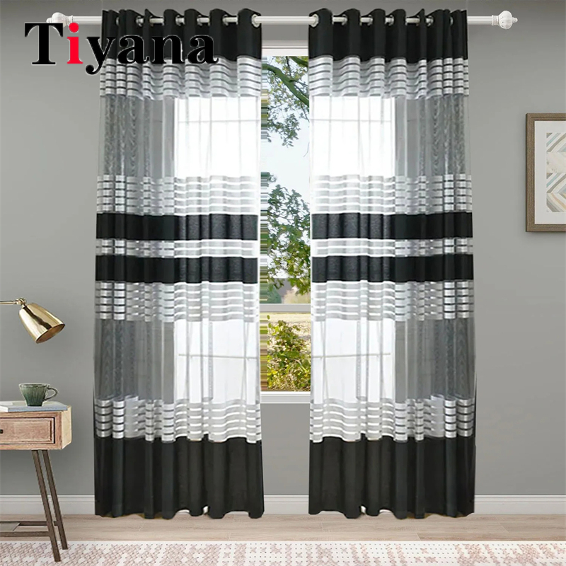 Velvet Ribbon Roll - Perancis Retro putih Strip tirai hitam