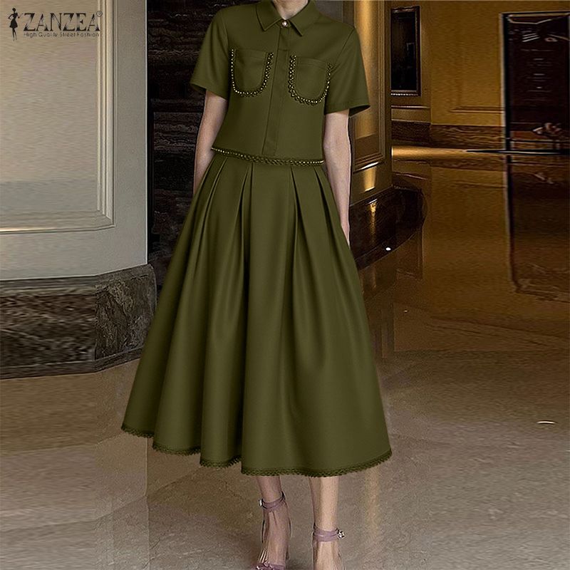 ZANZEA Set Rok 2 Potong dengan - Elastic Lace Trim ulasan dan harga