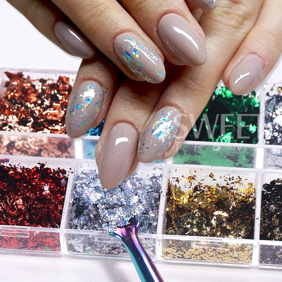 12 Grid Foil Emas Glitter Kuku - Glitter Vinyl Roll ulasan dan harga