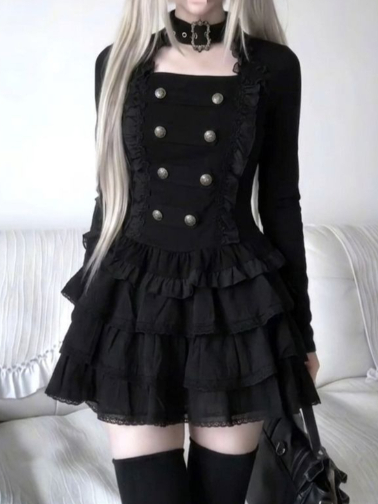 Set 2-potong Gothic Harajuku L - Elastic Lace Trim ulasan dan harga