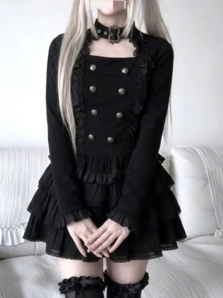Set 2-potong Gothic Harajuku L - Elastic Lace Trim ulasan dan harga