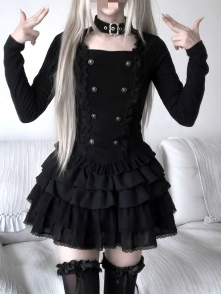 Set 2-potong Gothic Harajuku L - Elastic Lace Trim ulasan dan harga