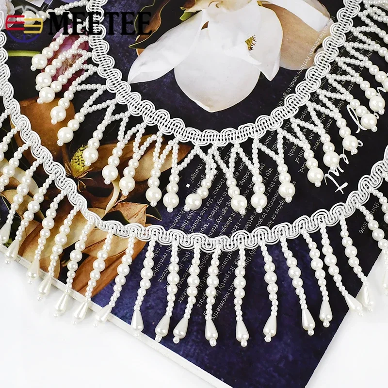 1/2Yard Mutiara Manik-manik Ru - Beaded Trim Fringe ulasan dan harga
