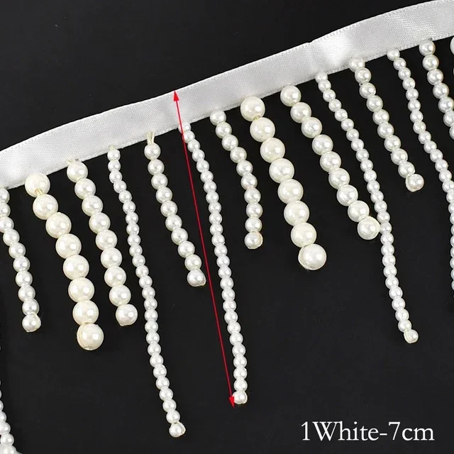 1/2Yard Mutiara Manik-manik Ru - Beaded Trim Fringe ulasan dan harga
